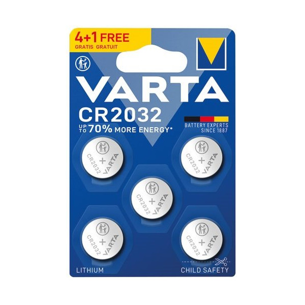 VARTA - Pile lithium bouton CR2032 blister de 4 +1 offerte