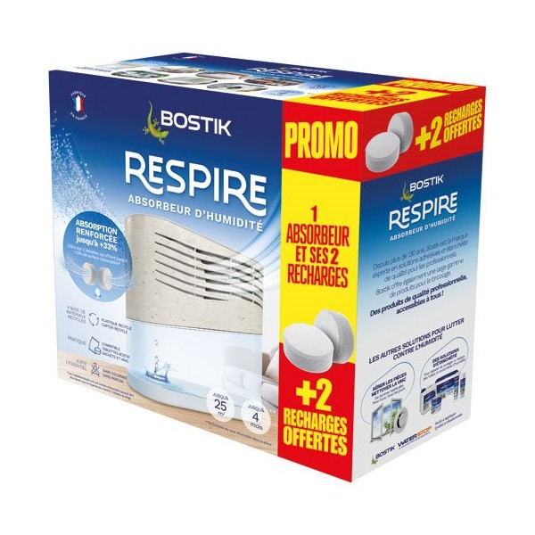 RESPIRE - Absorbeur humidité respire+2recharges+2recharges gratuites