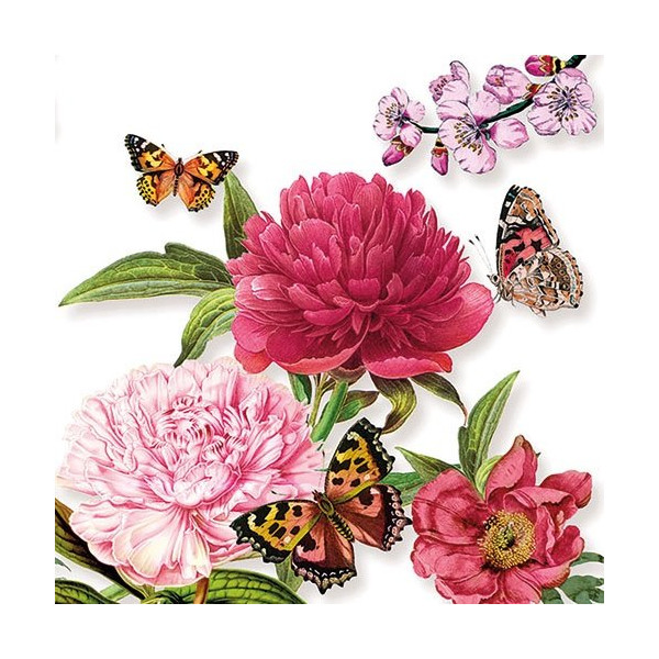 AMBIENTE - Lot 20 serviettes en papier 33 x 33 cm - Pivoines