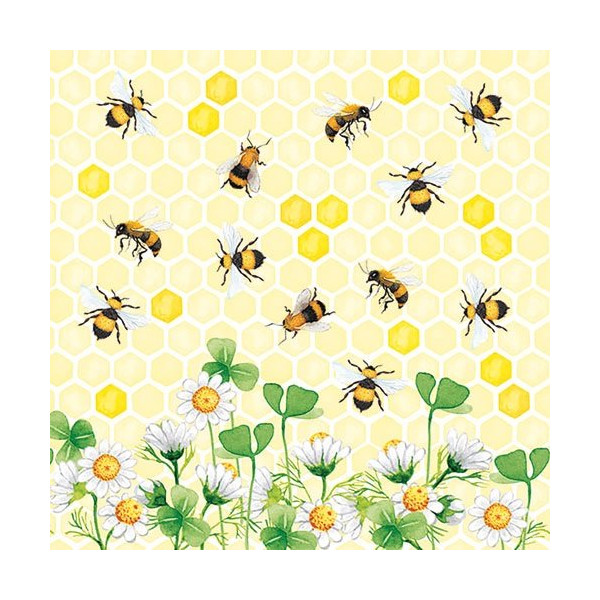 AMBIENTE - Lot 20 serviettes en papier 33 x 33 cm - Joie des Abeilles