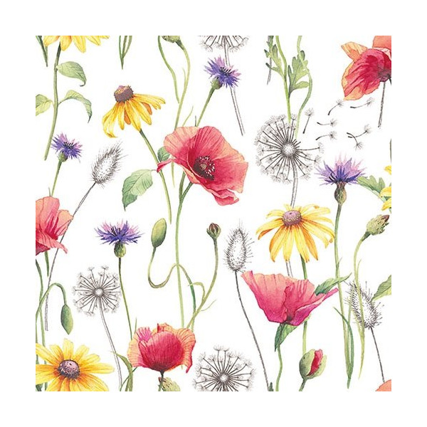 AMBIENTE - Lot 20 serviettes en papier 33 x 33 cm - Prairie de Coquelicots