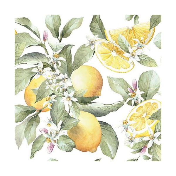 AMBIENTE - Lot 20 serviettes en papier 33 x 33 cm - Citrons