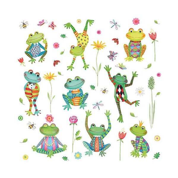 AMBIENTE - Lot 20 serviettes en papier 33 x 33 cm - Grenouilles