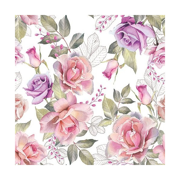 AMBIENTE - Lot 20 serviettes en papier 33 x 33 cm - Roses Anciennes