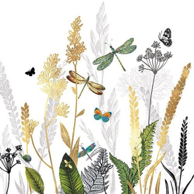 Lot 20 serviettes en papier 33 x 33 cm - Fleurs Ornementales & Fond Blanc