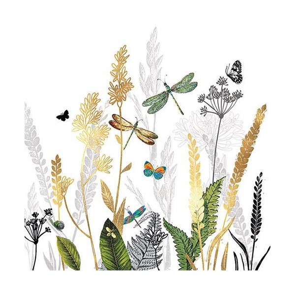 AMBIENTE - Lot 20 serviettes en papier 33 x 33 cm - Fleurs Ornementales & Fond Blanc