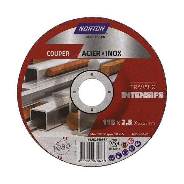 NORTON - Disque à tronçonner intensif métal 115x2.5x22.2