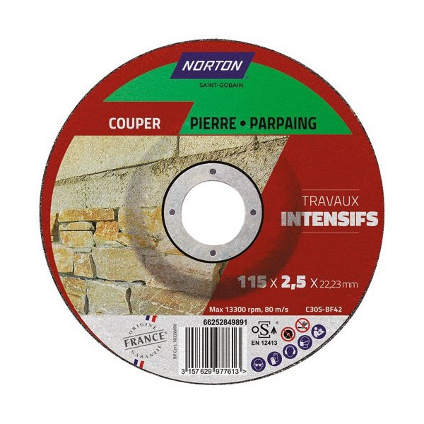 NORTON - Disque à tronçonner intensif matériaux 115x2.5x22.2