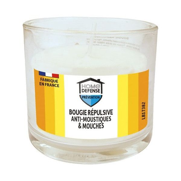 HOME DEFENSE - Bougie répulsive anti-moustiques et anti-mouches 90G