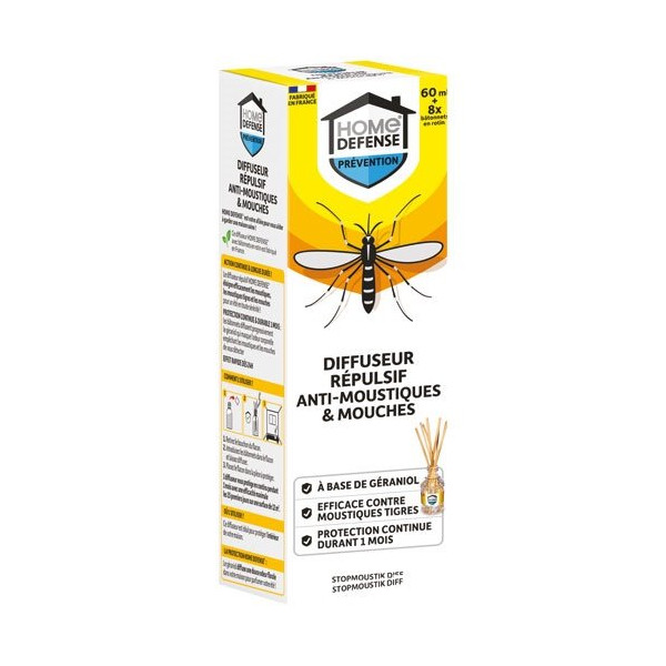 HOME DEFENSE - Diffuseur répulsif anti-moustiques anti-mouches 60ml