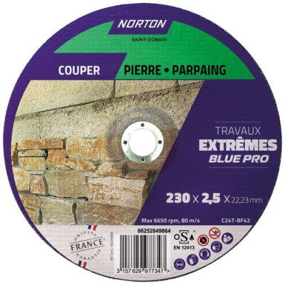 Disque à tronçonner moyeu déporté extr. matériaux 230x2.5x22