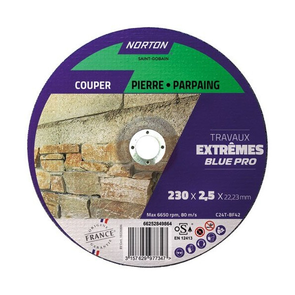 NORTON - Disque à tronçonner moyeu déporté extr. matériaux 230x2.5x22