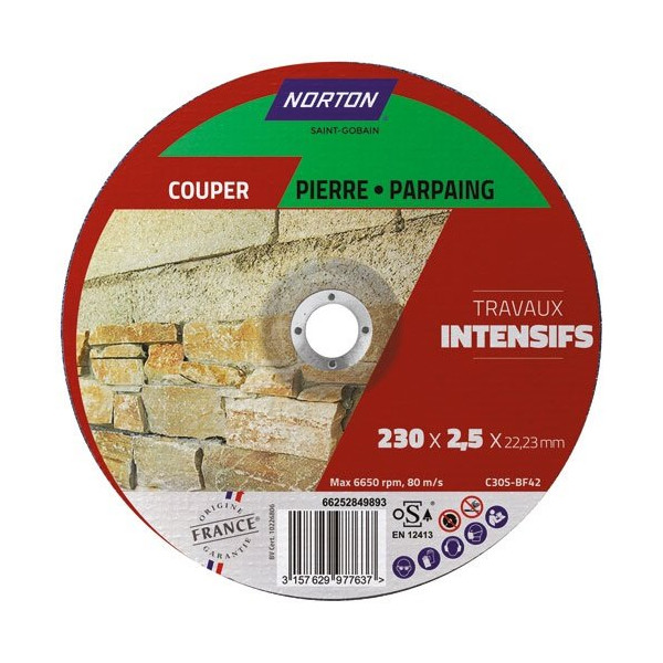 NORTON - Disque à tronçonner intensif matériaux 230x2.5x22.2