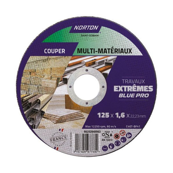 NORTON - Disque tronçonner plat fin extrême tous matér. 125x1.6x22.2