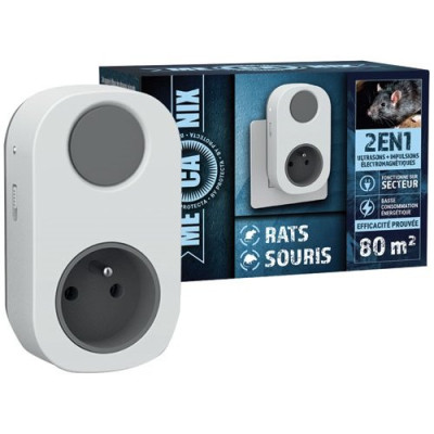 Repousseur ultrasons rats & souris 80 m² 2 en 1