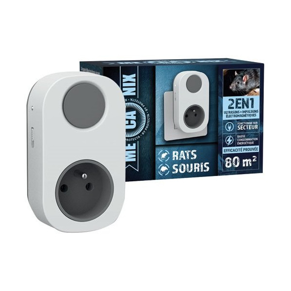 MECANIX - Repousseur ultrasons rats & souris 80 m² 2 en 1