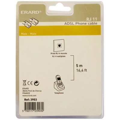 CABLE TELEPHONIQUE DROIT RJ11 - LONGUEUR: 5M - 3903 - Blanc