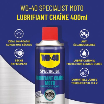 WD40 MOTO LUB.CHAINE TEMPS SEC 400ML (Vendu par 1)