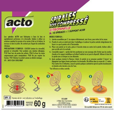 ACTO SPIRALE BOIS CITRONNELLEX10 (Vendu par 1)