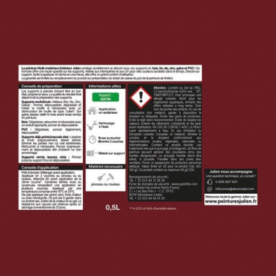 Peinture Julien multi matériaux rouge basque 0.5l