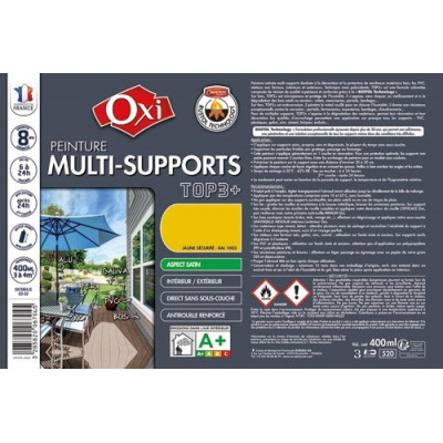 Peinture top 3 multi supports satin 400ml jaune sécurité