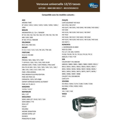 Wpro UCF100 Verseuse Universelle 12 / 15 Tasses