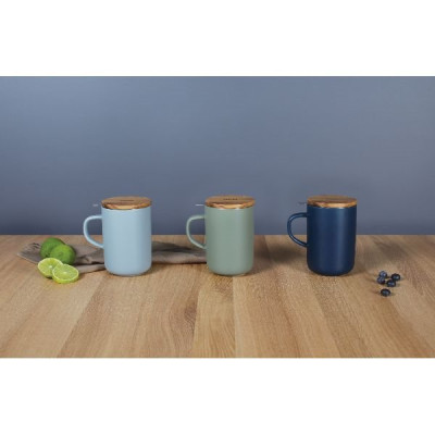 TISANIERE 475 ML BLEU COUVERCLE BOIS