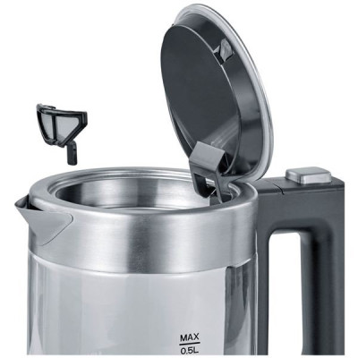 BOUILLOIRE VERRE 0 5L 1100W INOX NOIR