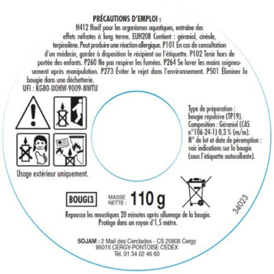 BOUGIE ANTI MOUSTIQUES DECORATIVE 24H (Vendu par 1)