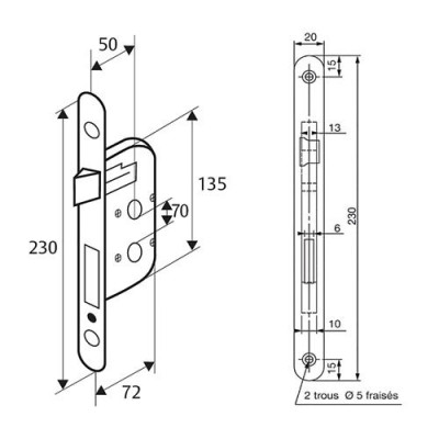 Serrure encastr.135mm pene dormant 1/2 tour blanc axe 50mm