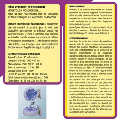 ACTO GRILL INSECTES LAMPE LED UV (Vendu par 1)