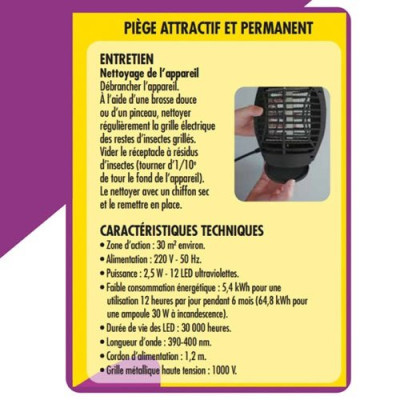 ACTO GRILL'INSECTES LAMPE LED UV (Vendu par 1)