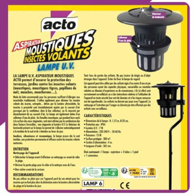ACTO ASPIRATEUR MOUSTIQUE ET VOLANTS (Vendu par 1)