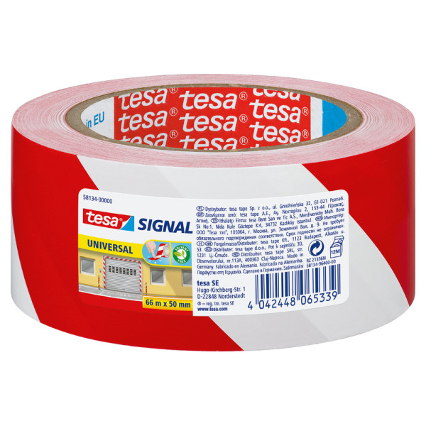TESA - Ruban Adhésif de Signalisation 50mm x 66m Rouge/Blanc