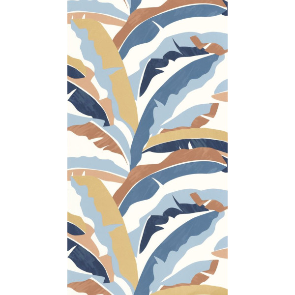 DECORAMA - 104566220 - Papier Peint Vinyle sur Intissé Palmes Végétales Bleu Camel