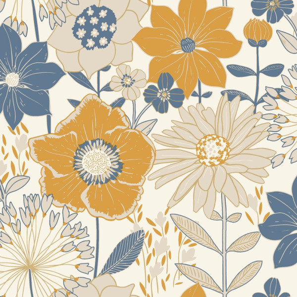 DECORAMA - 104556026 - Papier Peint Vinyle sur Intissé Petites Fleurs Bleu et Orange