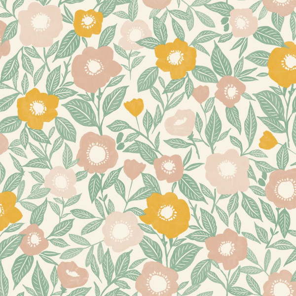 DECORAMA - 104070734 - Papier Peint Vinyle sur Intissé Coquelicot Rose Jaune