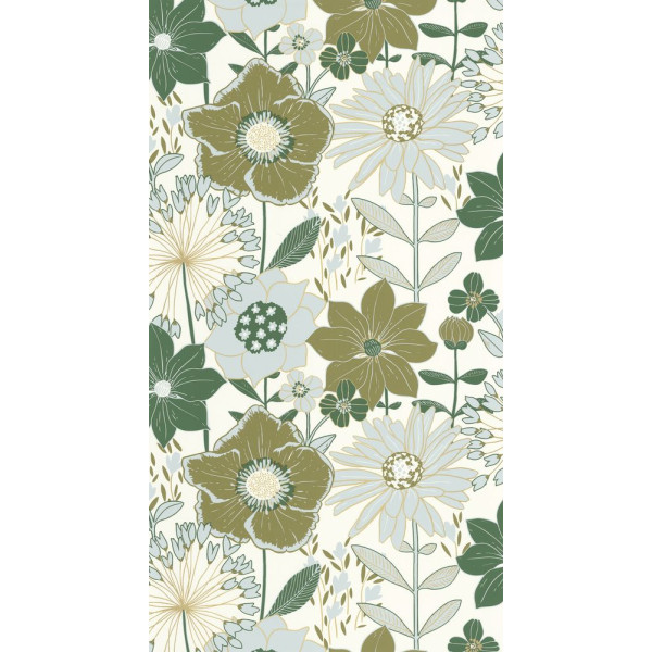 DECORAMA - 104557028 - Papier Peint Vinyle sur Intissé Petites Fleurs Vert Or
