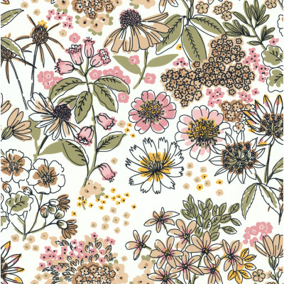 DECORAMA - 51235007 - Papier Peint Vinyle sur Intissé Petit Bouquet Rose Pastel Beige