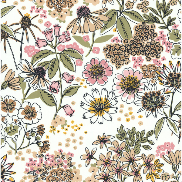 DECORAMA - 51235007 - Papier Peint Vinyle sur Intissé Petit Bouquet Rose Pastel Beige