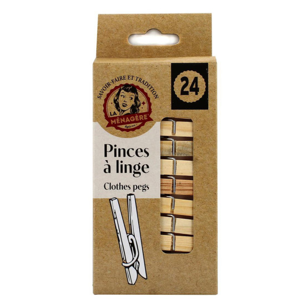 LA MENAGERE - Pinces à Linge en Bois Lot de 24