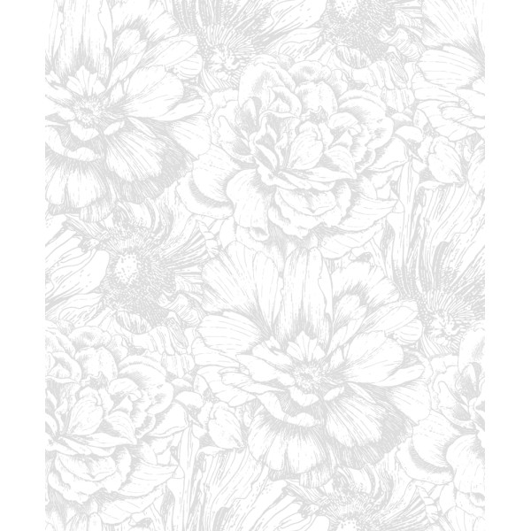 DECORAMA - 88901 - Papier Peint Vinyle sur Intissé Fleurs Gris et Blanc