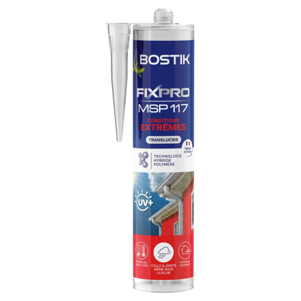BOSTIK - Colle de Fixation MSP 117 Conditions Extrêmes Translucide 290 ml