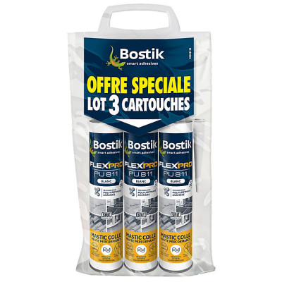 BOSTIK - FlexPro PU811 Mastic Colle Blanc 300ml Lot de 3