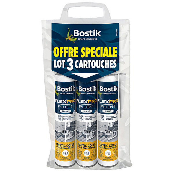 BOSTIK - FlexPro PU811 Mastic Colle Blanc 300ml Lot de 3