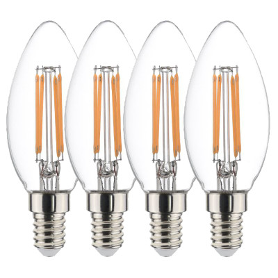 SYLVANIA - Ampoules Flammes LED Claire Filament 4.5W Blanc Chaud E14 Lot de 4