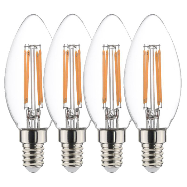 SYLVANIA - Ampoules Flammes LED Claire Filament 4.5W Blanc Chaud E14 Lot de 4