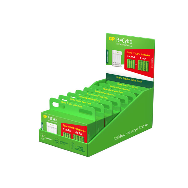 GP - Chargeur ReCyko E411 + 4 Piles AA + 4 Piles AAA Display de 8