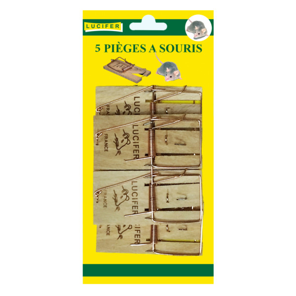 LUCIFER - Pièges à Souris x5 Socle Bois sur Carte