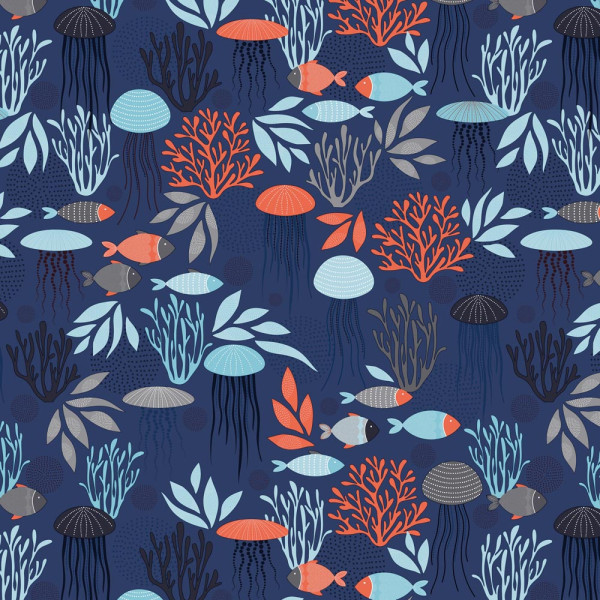 ACCESS DECO - Toile Cirée Déco Polynésie Bleu 140cm x 20m